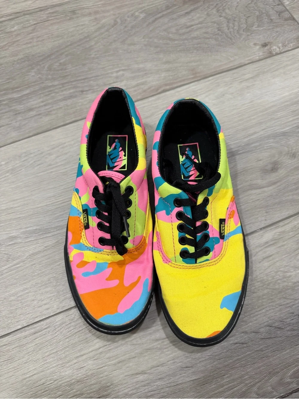Women’s Vans Era Neon Camo and Black Sneakers Size 8